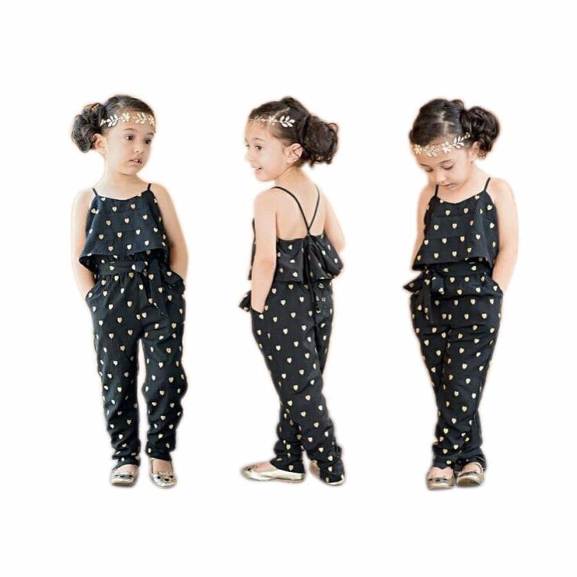 Girls Kids Love Heart Straps Rompers Jumpsuits Piece Pants Clothing
