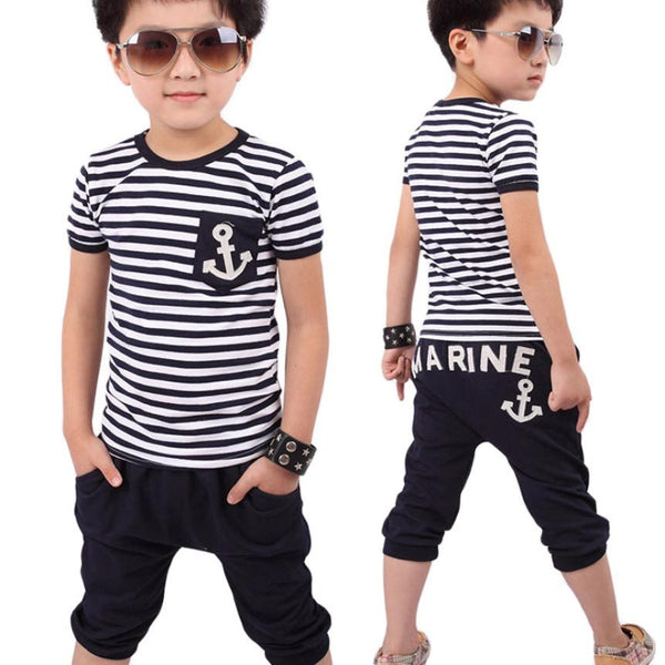 Navy Striped T-shirt And Pants Suits