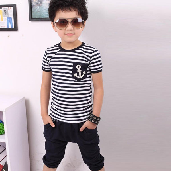 Navy Striped T-shirt And Pants Suits
