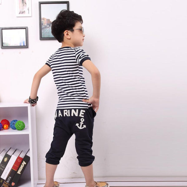 Navy Striped T-shirt And Pants Suits